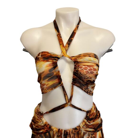 New NWT Bronx and Banco Fire Multi Color Semi Sheer Cut Out Maxi Dress - Picture 6 of 15